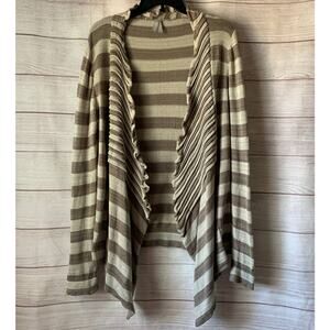 Vanity Cream and Taupe Striped Cardigan with Pleated Detail Size XL